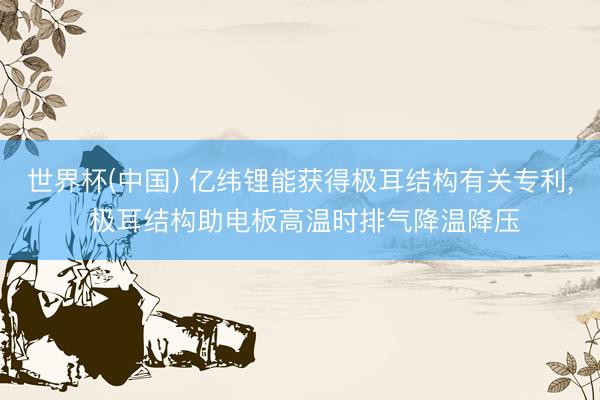 世界杯(中国) 亿纬锂能获得极耳结构有关专利， 极耳结构助电板高温时排气降温降压