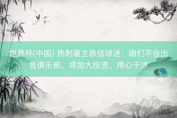 世界杯(中国) 热刺雇主致信球迷：咱们不会出售俱乐部，将加大投资、用心干涉