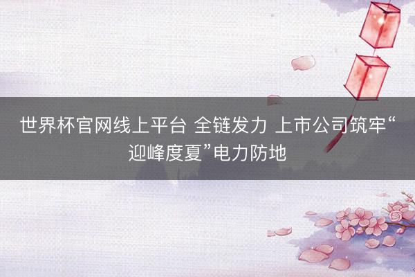 世界杯官网线上平台 全链发力 上市公司筑牢“迎峰度夏”电力防地