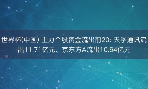 世界杯(中国) 主力个股资金流出前20: 天孚通讯流出11.71亿元、京东方A流出10.64亿元
