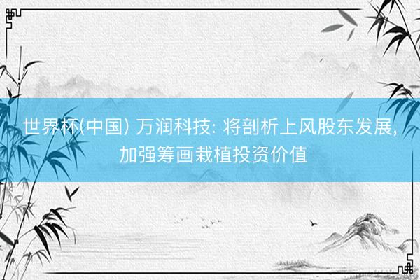 世界杯(中国) 万润科技: 将剖析上风股东发展， 加强筹画栽植投资价值