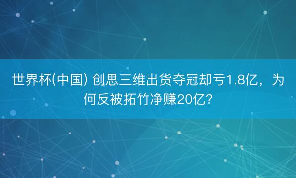 世界杯(中国) 创思三维出货夺冠却亏1.8亿，为何反被拓竹净赚20亿？