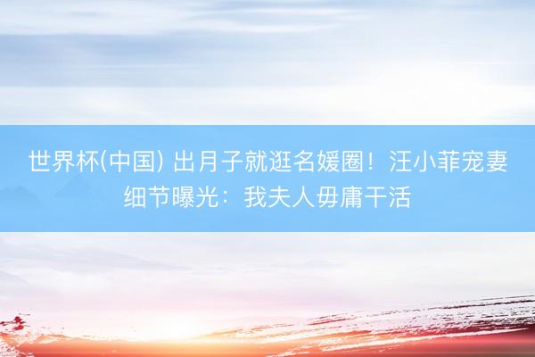 世界杯(中国) 出月子就逛名媛圈！汪小菲宠妻细节曝光：我夫人毋庸干活