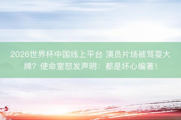 2026世界杯中国线上平台 演员片场被骂耍大牌？使命室怒发声明：都是坏心编著！