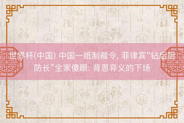 世界杯(中国) 中国一纸制裁令， 菲律宾“钻后厨防长”全家傻眼: 背恩弃义的下场