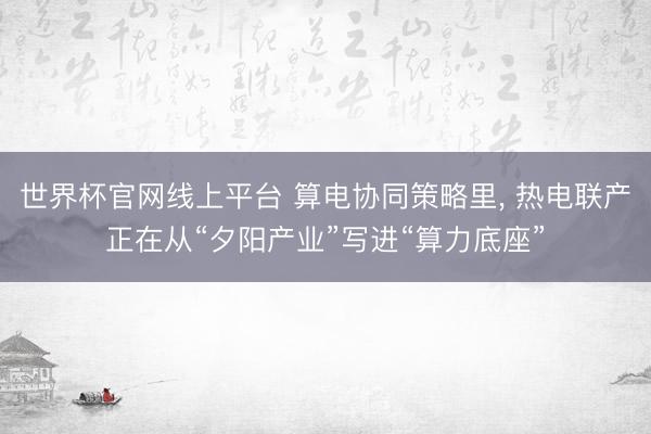 世界杯官网线上平台 算电协同策略里， 热电联产正在从“夕阳产业”写进“算力底座”