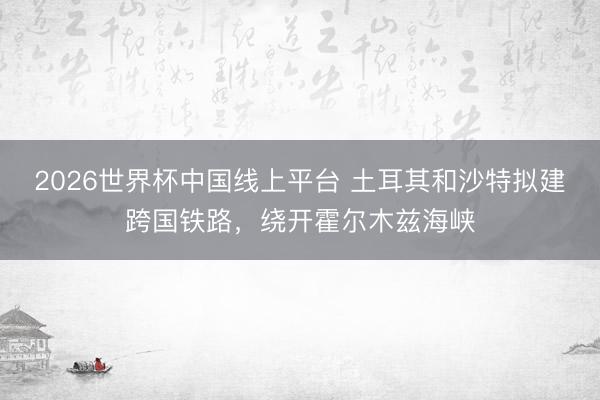 2026世界杯中国线上平台 土耳其和沙特拟建跨国铁路，绕开霍尔木兹海峡